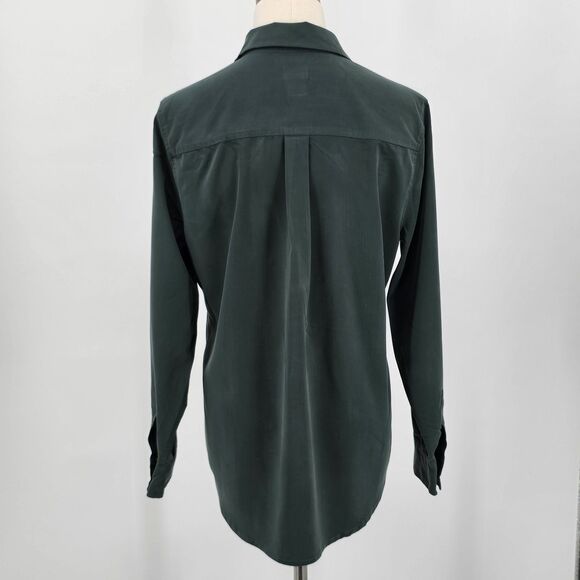 Chico's Button Front Blouse Women's 1 US 8/10 Green Long Sleeve Flap Pockets - Picture 3 of 6